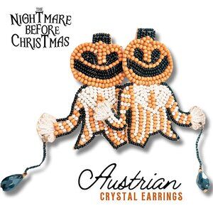 NEW Austrian Crystal & Seed Beaded Jack Nightmare Before Christmas Earrings